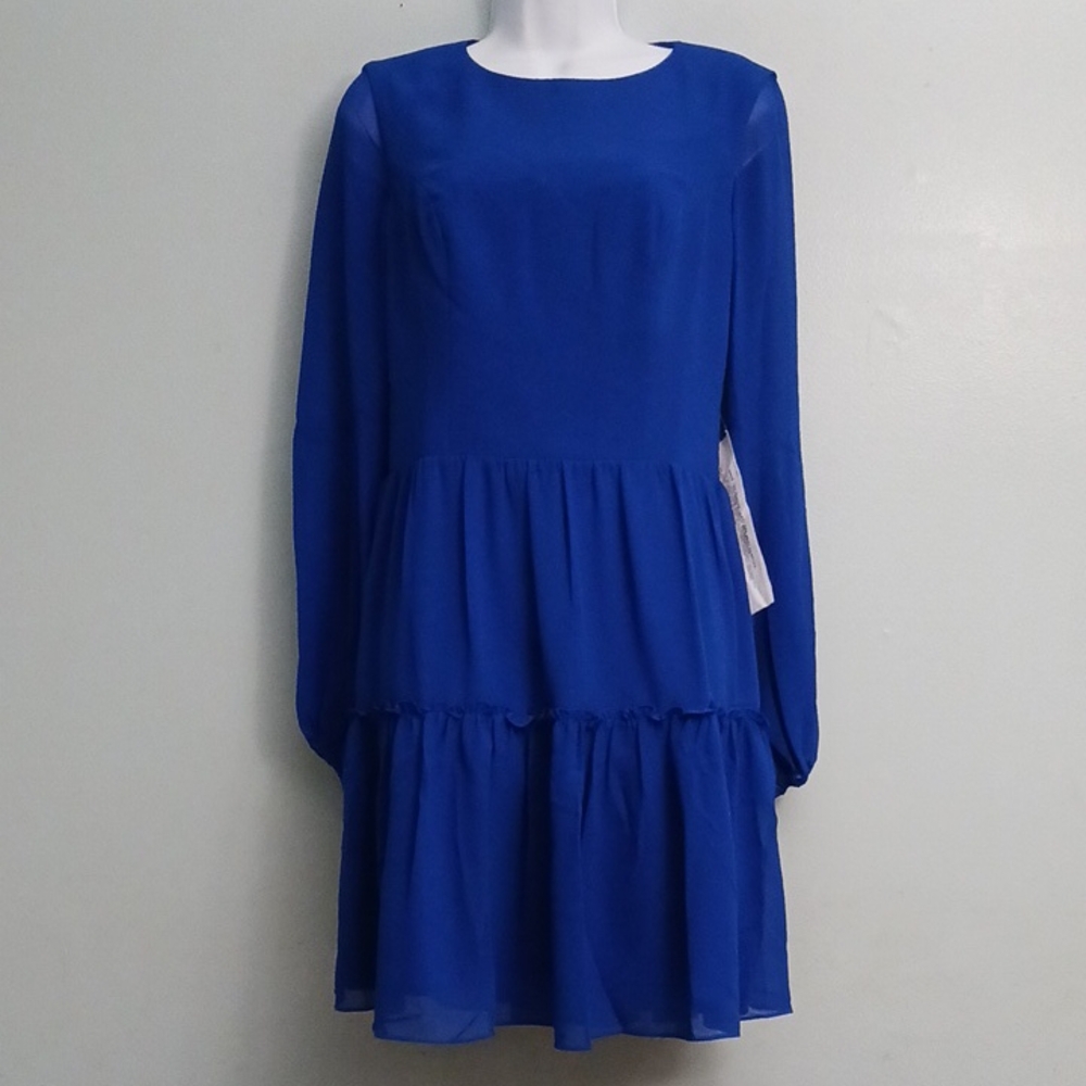 Dress the Population Paola size M woman's electric blue open back tiered dress .
